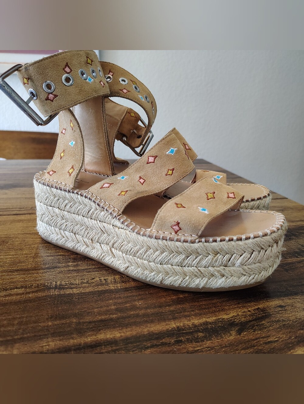 Rag & Bone Tara Platform ANKLE STRAP Espadrille Suede Sandal TAN SIZE EU 38 8